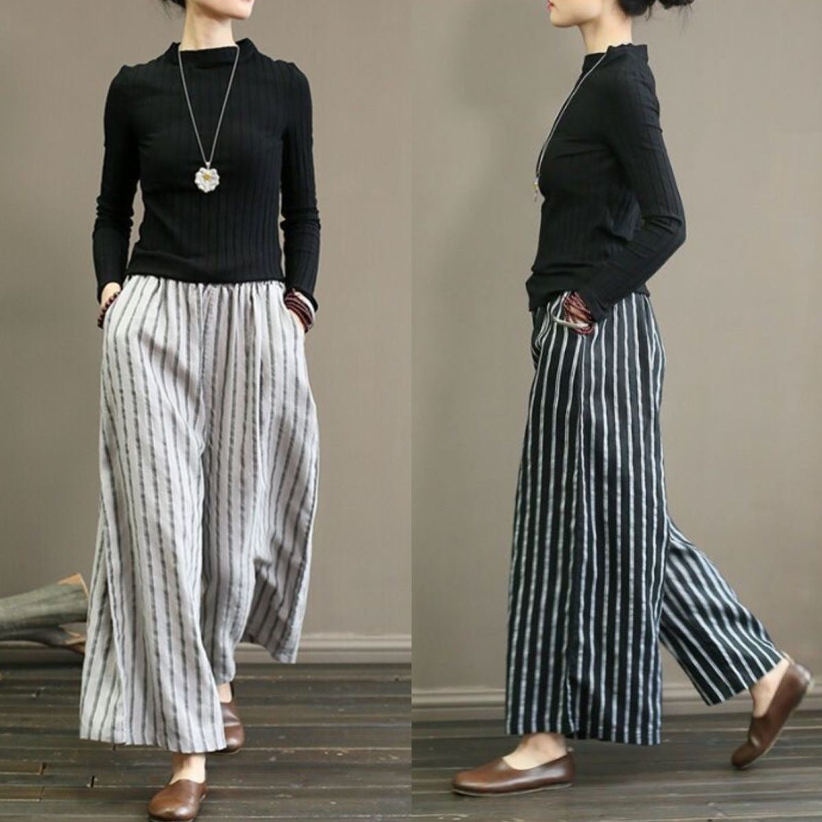 Striped Wide-leg Pants Female Summer