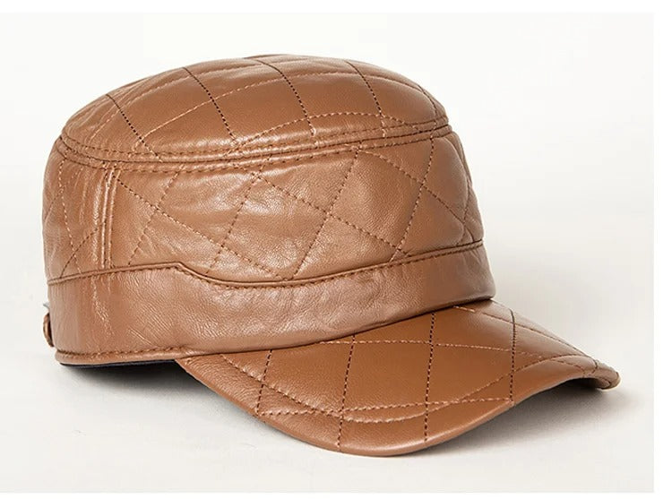 First Layer Sheepskin Hat Men's Rhombus Dome Peaked Cap