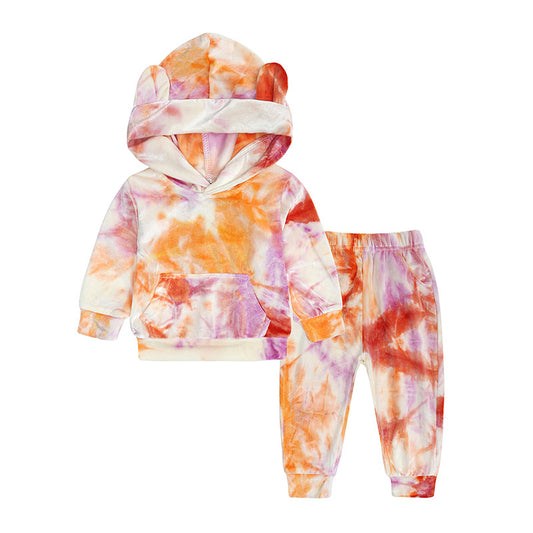 Two Sets Of Tie-Dyed Velvet Hoodie And Trousers