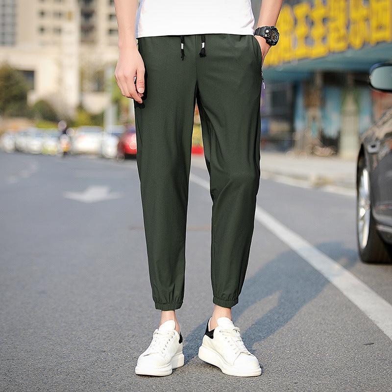 Ice Silk Cropped Trousers Solid Color Thin Section