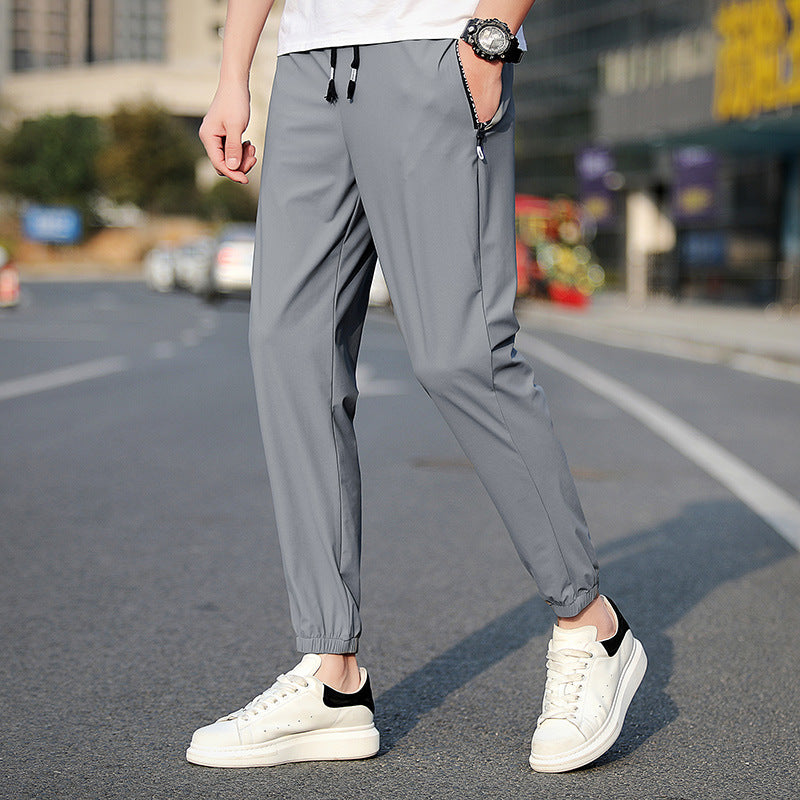 Ice Silk Cropped Trousers Solid Color Thin Section