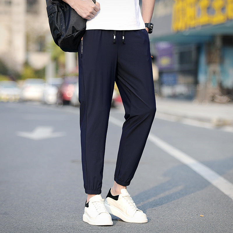 Ice Silk Cropped Trousers Solid Color Thin Section