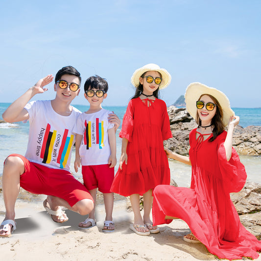 Parent-child Culottes Summer A Family Of Three Four Seaside Vacation Photo Loose Beach Dress Family Suit