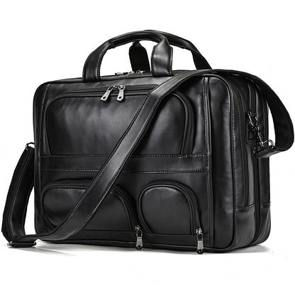 Men's Leather Briefcase Three-compartment Large Capacity Business Handheld Cowhide 17-inch Commuter Computer Bag