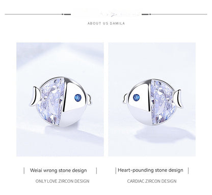 S925 Sterling Silver All-match And Fresh Kissing Gourami Stud Earrings