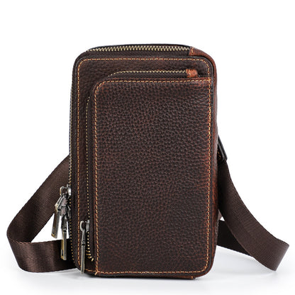 Casual Retro Crazy Horse Men's First Layer Cowhide Small One Shoulder Crossbody Phone Bag