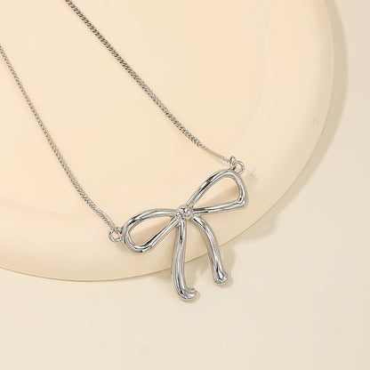 Sweet Light Luxury Metal Diamond Bow Necklace For Women