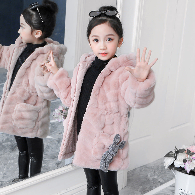 Girls' Coat Autumn And Winter Children's Fashionable Thickened Warm Korean Fashion Imitation Fur Top