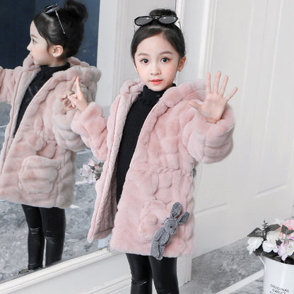 Girls' Coat Autumn And Winter Children's Fashionable Thickened Warm Korean Fashion Imitation Fur Top