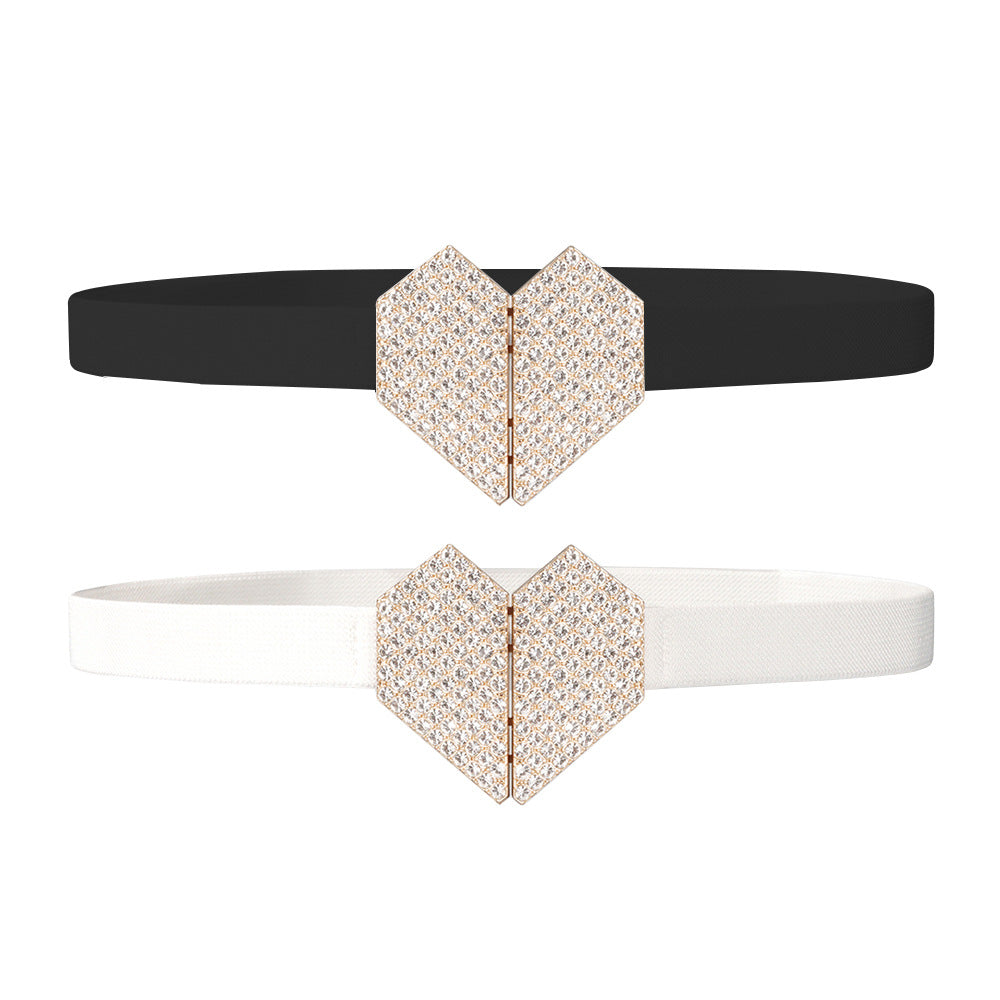 Heart Shape Rhinestone Women's Belt Elastic And High Elastic