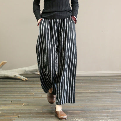 Striped Wide-leg Pants Female Summer