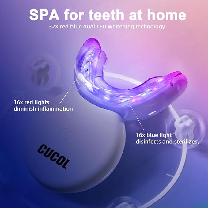Teeth Whitening Kit With Gel Pen Strips,32X LED Light With Hydrogen Carbamide Peroxide For Sensitive Teeth - Professional Tooth Whitener Dental Tools With Mouth Tray