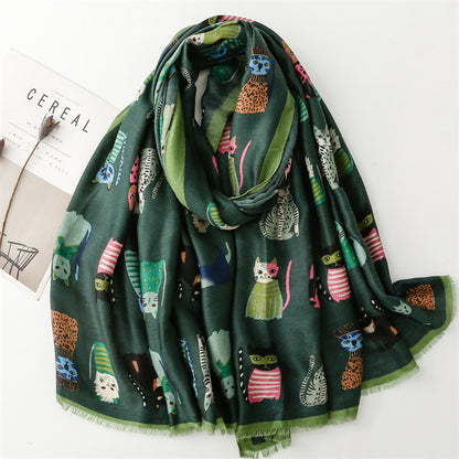 Fashion Cartoon Kitten Combination Scarf Warm Women's Shawl