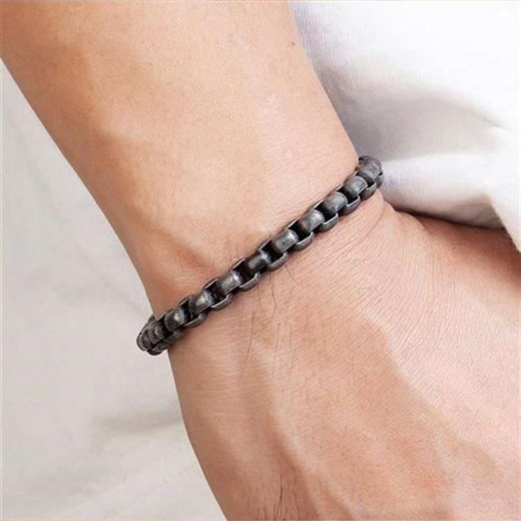 Stainless Steel Vintage Bracelet Men Black Cuban Chain