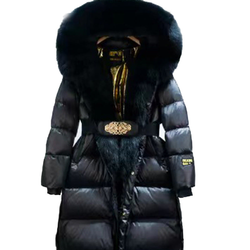 Extended Black Golden Lock Warm Real Fox Fur Big Fur Collar Duck Down Down Jacket