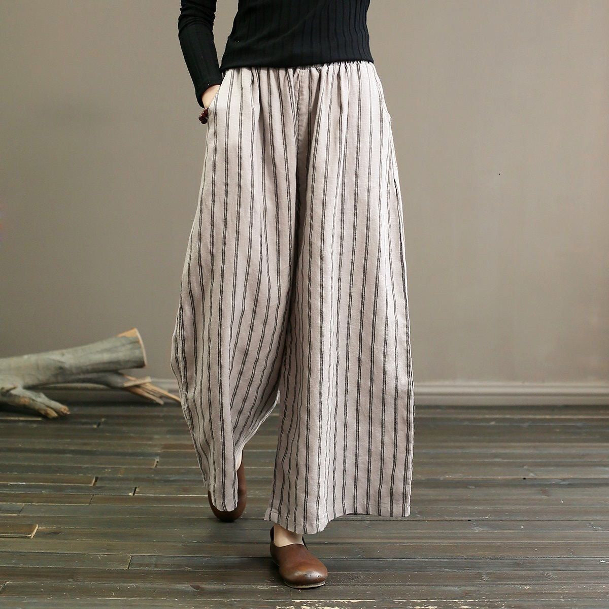 Striped Wide-leg Pants Female Summer