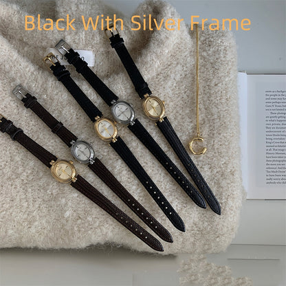 Mid-ancient Elegant Black Gold Small Oval Gold Watch Women's Light Luxury Advanced