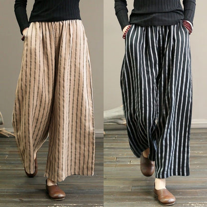 Striped Wide-leg Pants Female Summer