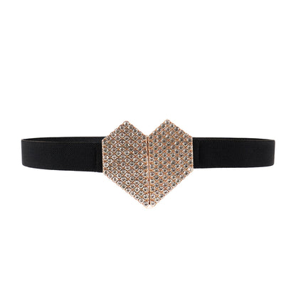 Heart Shape Rhinestone Women's Belt Elastic And High Elastic