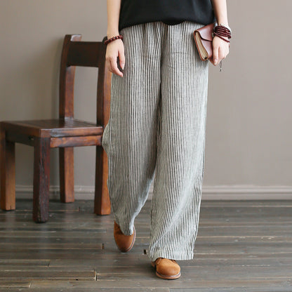 Loose Mid-rise Elastic Waist Straight-leg Pants