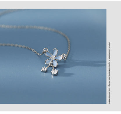S999 Pure Silver Flower Necklace For Women Summer