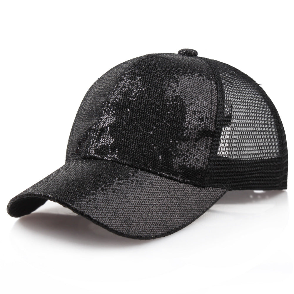 Rear Opening Glittering Mesh Duckbill Cap