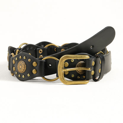 Vintage Belts For Both Men And Women With Handsome Riveted Metal Buckle Punk Hip Hop Fashion Accessories