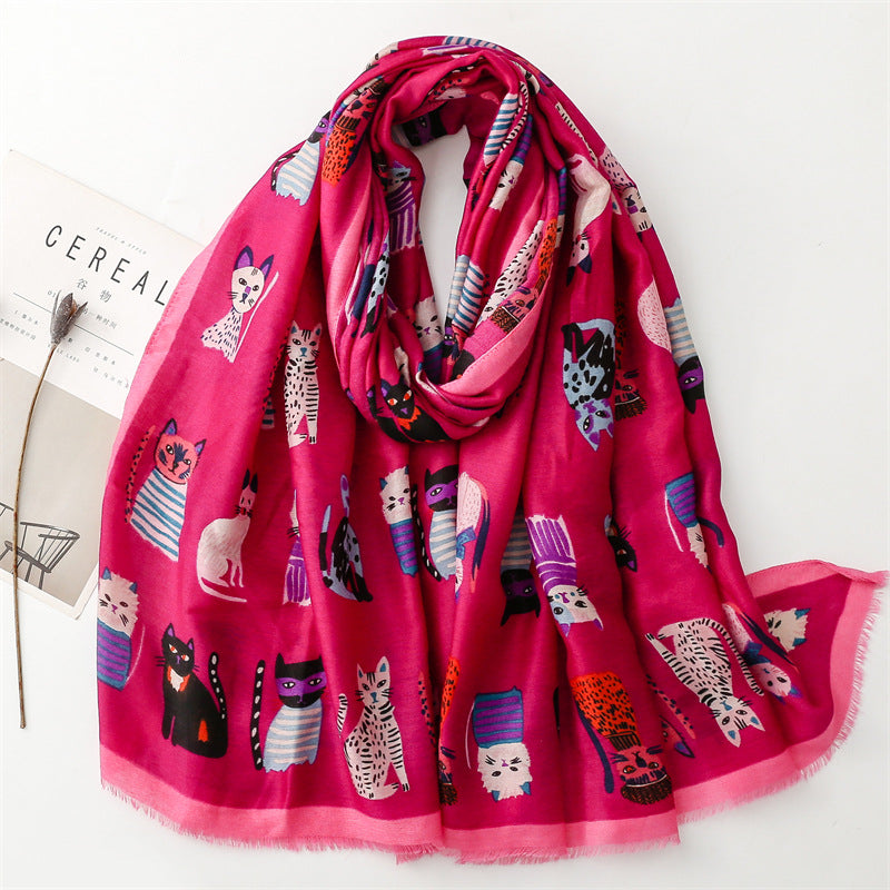 Fashion Cartoon Kitten Combination Scarf Warm Women's Shawl