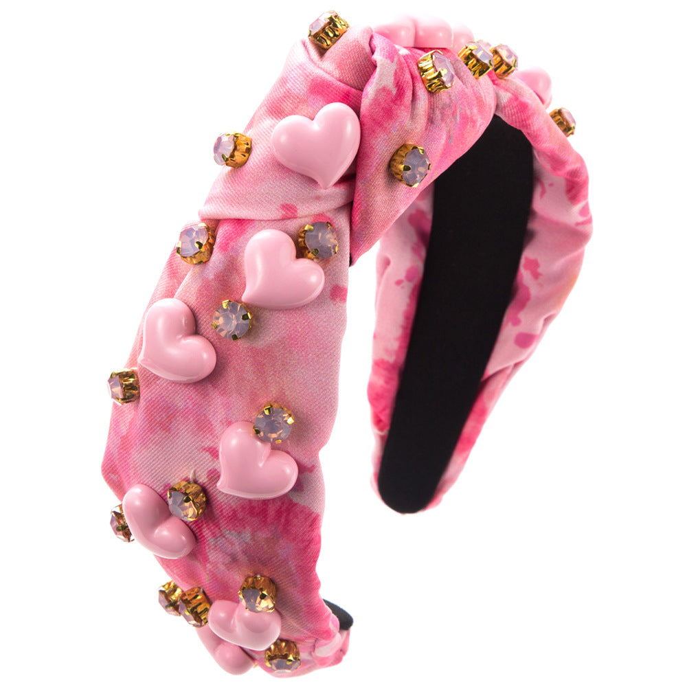 Printed Fabric Valentine's Day Headband Female Hand-stitched Gem Inlaid Love Accessories