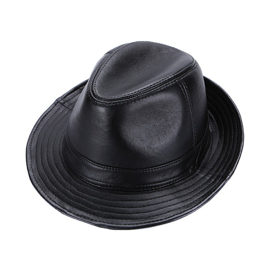 Men's Fashion Casual Authentic Leather Sheepskin Top Hat