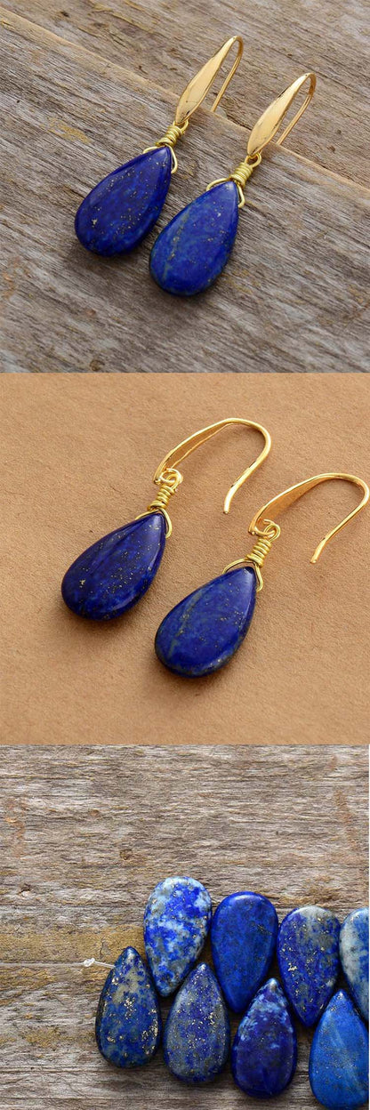 Lapis Lazuli Drop Pendant Handmade Earrings Elegant European And American Popular