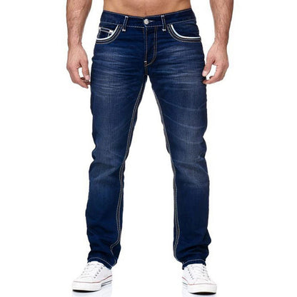 Men Jeans With Pockets Straight Pants Business Casual Daily Streetwear Trousers Men's Clothing