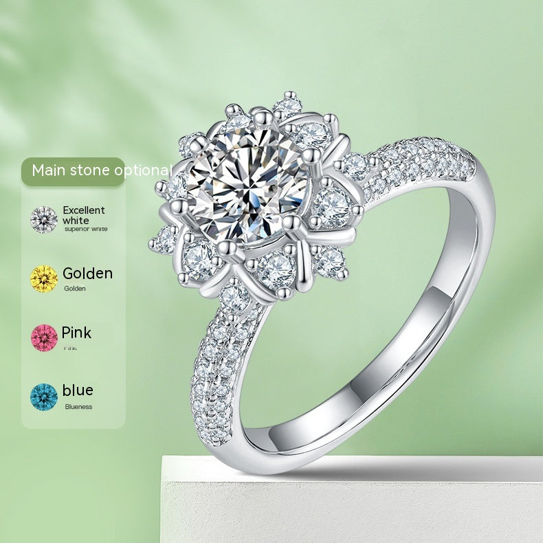 925 Silver Colors Moissanite Ring 1 Karat Artificial Cultivation Diamond Flower Proposal