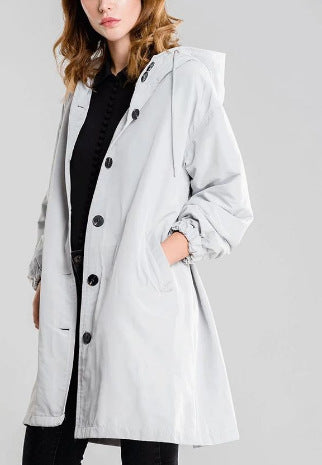 Plus Size Trench Coat Mid-length Loose Long Sleeve Jacket