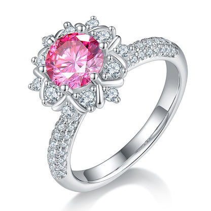 925 Silver Colors Moissanite Ring 1 Karat Artificial Cultivation Diamond Flower Proposal