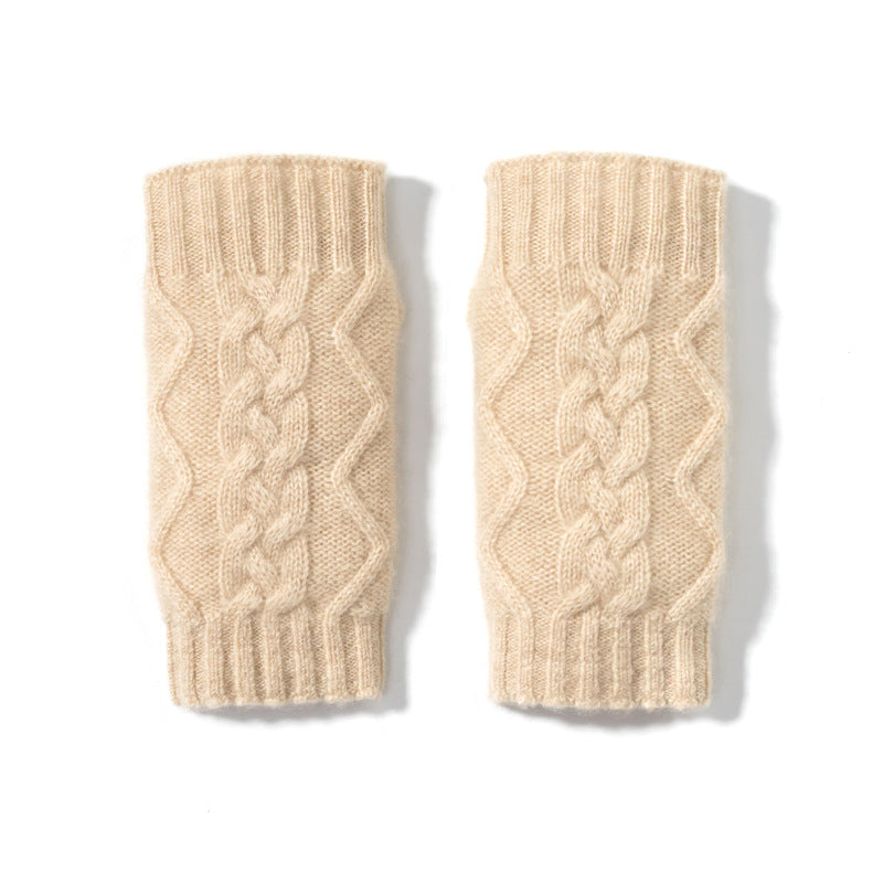 Cashmere Autumn And Winter New Women's Half Finger Twist Gloves