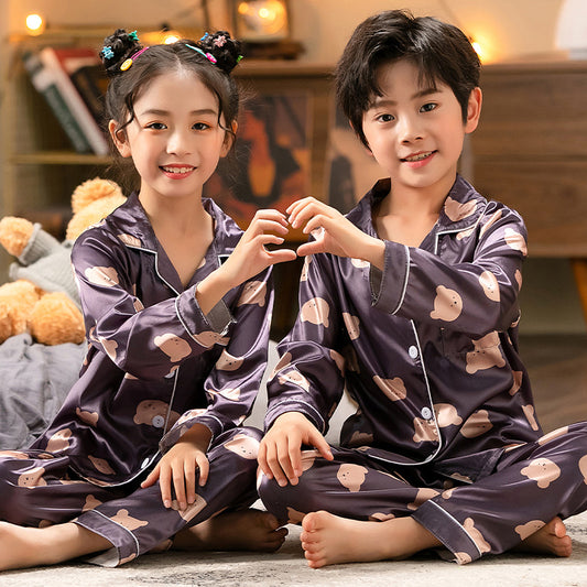 Simulated Silk Children's Pajamas Medium And Big Children's Homewear Suit