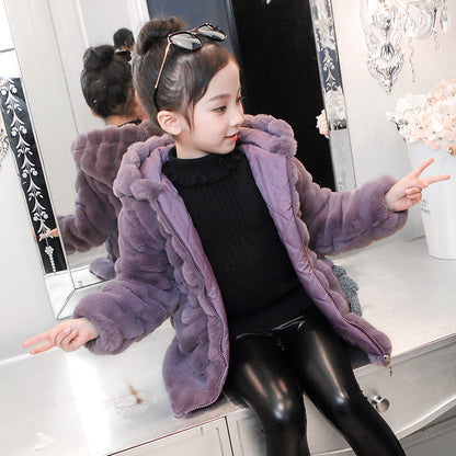 Girls' Coat Autumn And Winter Children's Fashionable Thickened Warm Korean Fashion Imitation Fur Top