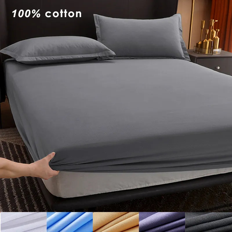 Cotton Fitted Sheet with Elastic Bands Non Slip Adjustable Mattress Covers for Single Double King Queen Bed,140/160/200cm