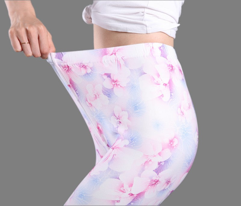 Spring And Summer Milk Silk Printed Leggings For Women