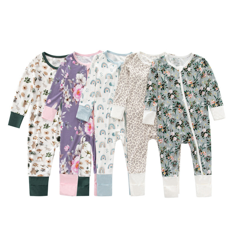 Jusheng Clothing Foreign Trade Bamboo Fiber Baby Jumpsuits Spring And Autumn Long Sleeve Double Zipper Baby Pajamas Romper