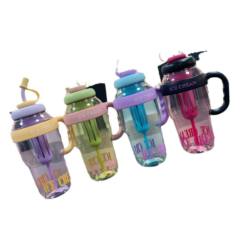 Plastic Lucky Water Bottle With Straw Kitchen Gadgets