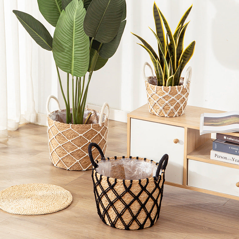 Flower Stand Rattan Living Room Home Flower Basket Flower Pot Straw Woven Floor-standing Decorations