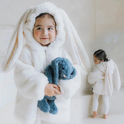 Infant Toddler Rabbit Ears Plush Jumpsuit Thick Warm Jacket Romper