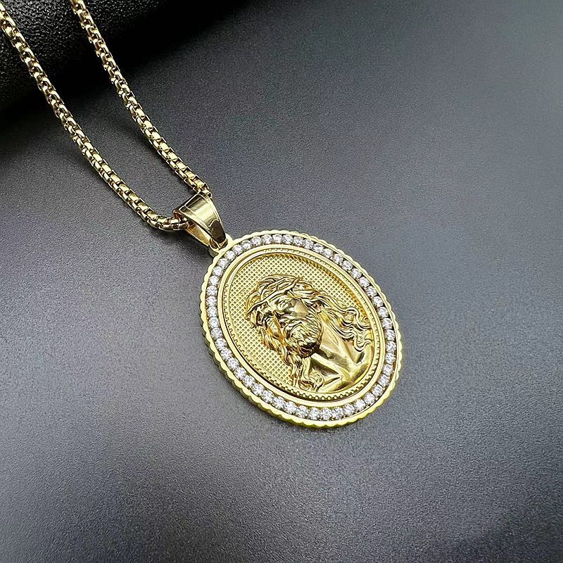 Stainless Steel Casting Vacuum Gold-plated Zircon Jesus Pendant Necklace