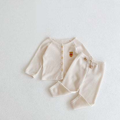 Baby Boys Bear Embroidered Cardigan Suit