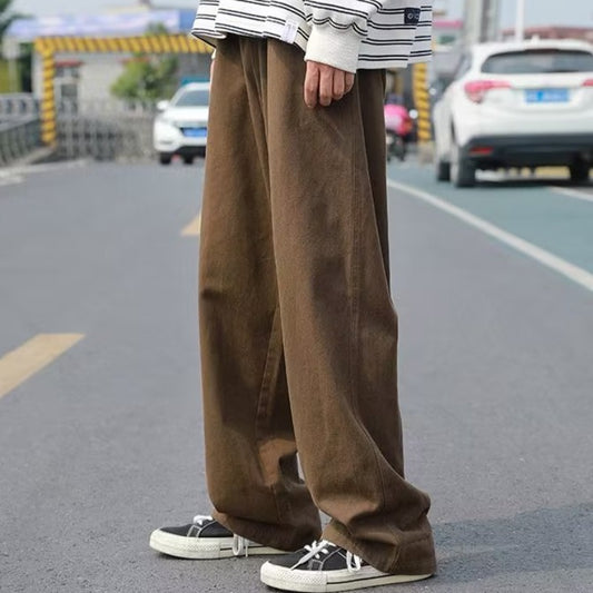 Japanese-style Retro Men's Brown Solid Color Casual Trousers