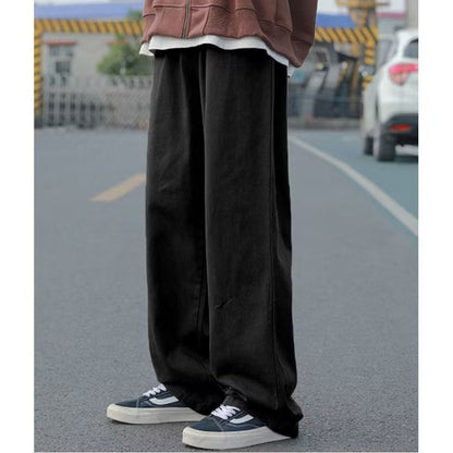 Japanese-style Retro Men's Brown Solid Color Casual Trousers