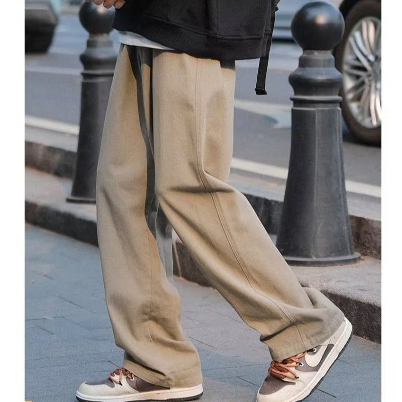 Japanese-style Retro Men's Brown Solid Color Casual Trousers