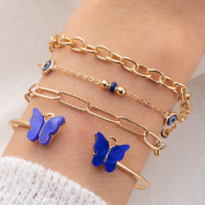 Blue Butterfly Diamond Studded Hollow Four-layer Bracelet